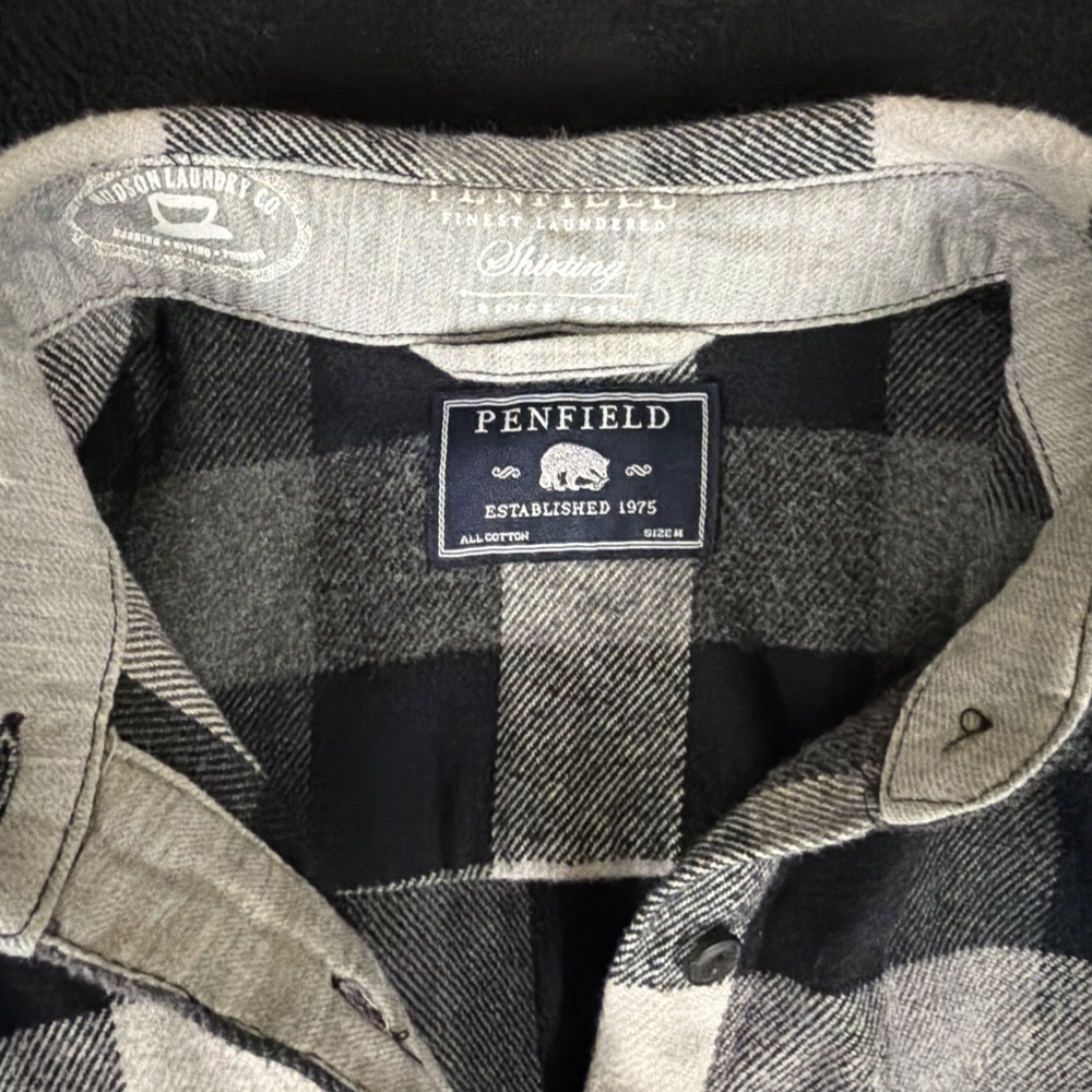 Womens Penfield M Flannel Black Plaid Double Flap Pockets LOGO Hudson Laundry Co - Picture 8 of 14